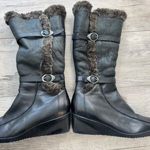 Blondo Black Fur-Trimmed Winter Boots wedge heel comfortable size 11 ladies
